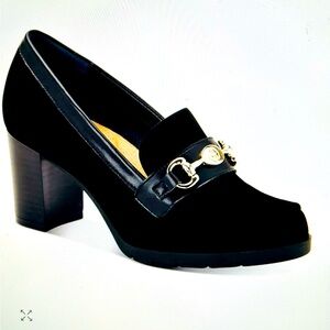 VINTAGE BINNIN PORSHAA LOAFERS BLACK SUEDE LEATHER GOLD LUXURY HARDWARE